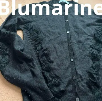 새상품급 Blumarine 다크 그레이 꽃무늬 레이스 울 니트 가디건
