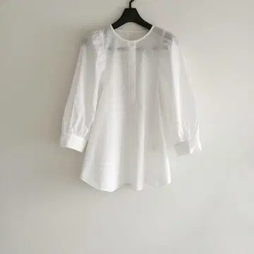 뷰티 앤 유스 코튼 나일론 퍼프 슬리브 블라우스 화이트
