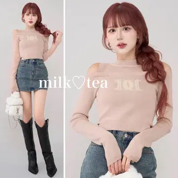 택 포함 새상품 다리치 레이어드 라이크 로고 니트탑 핑크