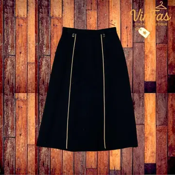 WORLD 금 라인 롱 스커트 L 블랙 심플 vintage