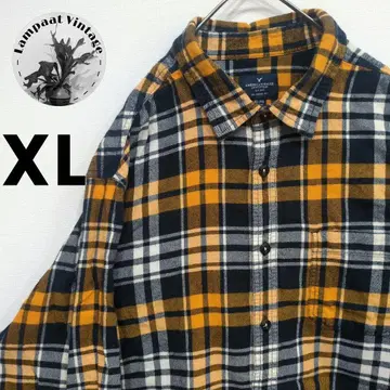 US 구제 의류 플란넬 셔츠 AMERICANEAGLE 오렌지 네이비 XL