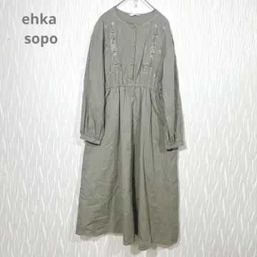 ehka sopo (에카 소포) 꽃무늬 자수 롱 원피스 카키 F 사이즈