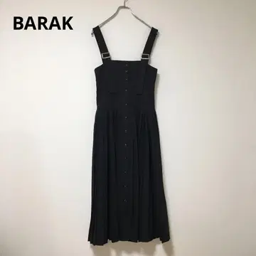 [ BARAK/바락 ] 원피스 어깨끈 벨트 조정 플리츠 스커트 블랙