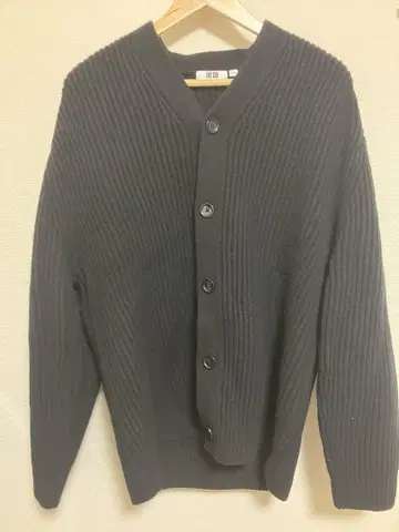 UNIQLO U 프리미엄 라무 리브 V넥 가디건 (긴팔) 블랙 XL