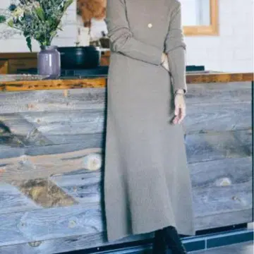 Mila owen 뒷트임 굵은 리브 롱 니트 플레어 원피스 A라인