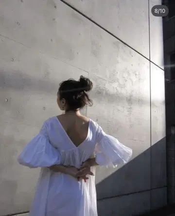 Cotton 개더 퍼프 슬리브 블라우스