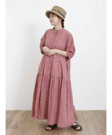 Samansa Mos2 접촉 냉감 원피스 깅엄 빨간색