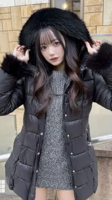 GRL 그레일 벨트A라인 다운 코트 kd79 퍼 다운 코트