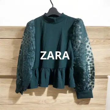 ZARA 자라 XS 블라우스 레이스 볼륨 소매 페플럼