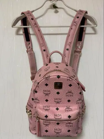 정품 MCM 핑크 백팩 사이드 스터드 미니백