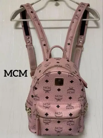 정품 MCM 핑크 백팩 사이드 스터드 미니백