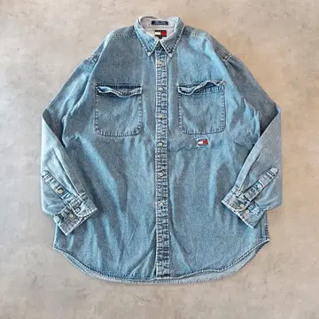 타미힐피거 데님 셔츠 포켓 구제 의류 00s M 파랑 15245
