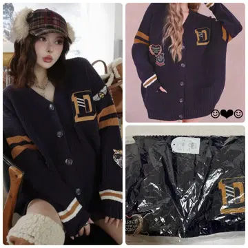 Darich 칼리지 와펜 V넥 니트 가디건 네이비