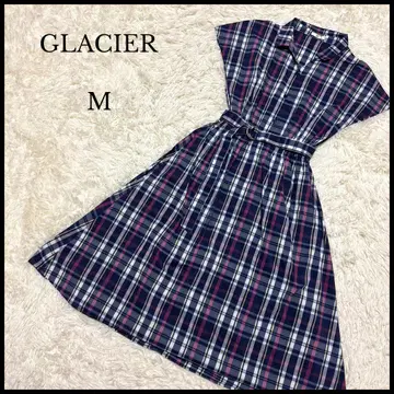 [GLACIER] 그라시아 벨트 포함 체크 무늬 셔츠 원피스 M 네이비