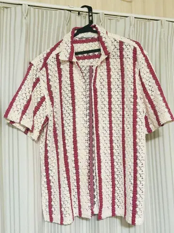 ZARA 빨간색 x 화이트 스트라이프 크로셰 니트 반팔 셔츠