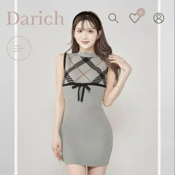 darich 체크 자카드 니트 미니 원피스