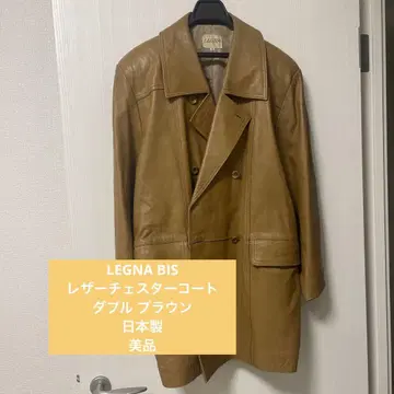 [ LEGNA BIS ] 새상품급 가죽 체스터 코트 더블 브라운