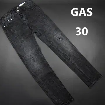 GAS 스키니 데님 데미지 가공 W30 L32 블랙