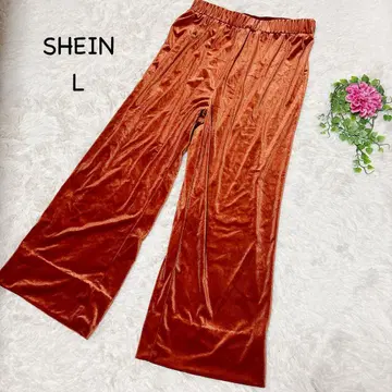 쉬인 [ L ] 오렌지 벨벳 와이드 팬츠 허리밴딩 광택감 워셔블