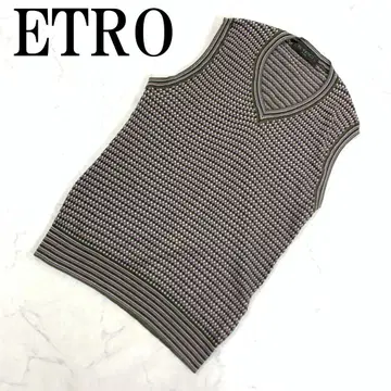 LA7993 ETRO 에트로 V넥 니트 베스트 카키 계열 코튼 M