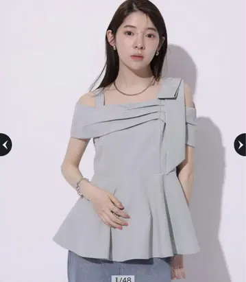 오프숄더 리본 페플럼 상의 M 사이즈 민트 Rirandture