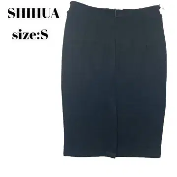 SHIHUA 스커트 무릎 기장 타이트 블랙 S 청순 고급 스타일리시
