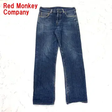A6820 레드몽키컴퍼니 데님 청바지 면 데미지 네이비 34