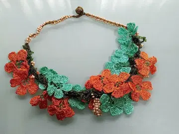 o10-14 오야 자수 목걸이 오렌지 에메랄드 그린 핸드메이드