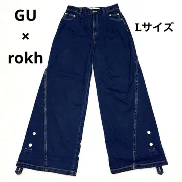 GU x rokh 콜라보 청바지 데님 와이드 실루엣 네이비 L 사이즈