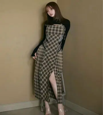 Andmary Nadia 체크 롱 드레스