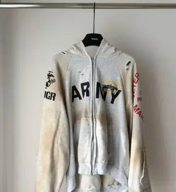 ARMY 프린트 데미지 가공 후드티
