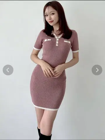 [ 미사용 새상품 ] [ 리젝시 ] 골드 버튼 바이컬러 니트 폴로 원피스