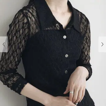 스트레치 레이스 셔츠 칼라 블라우스