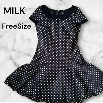 MILK 밀크 블랙 도트 무늬 도트 반팔 미니 원피스 둥근 카라