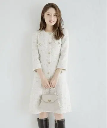 눈송이 장식 단추 달린 트위드 원피스 tocco closet