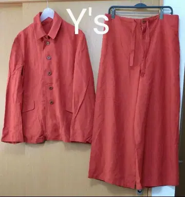 Y's 와이즈 셋업 자켓 와이드 팬츠 오렌지 린넨