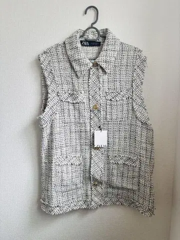 택 포함 미사용 새상품 ZARA 트위드 베스트 L 사이즈