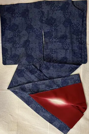 이중 기모노 코몬 기모노 네이비 나염 순수 실크