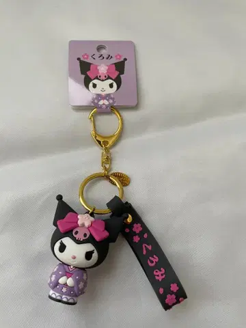 산리오 Kuromi 일본풍 패턴 스트랩 키링 카와사키다이시 코반 부착