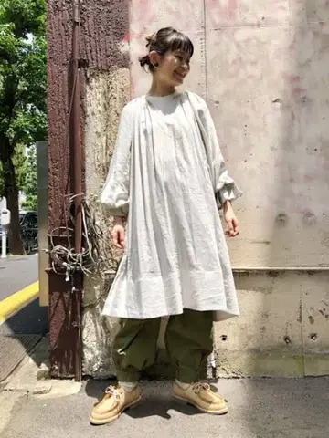 BEAMS BOY 크루 개더 원피스
