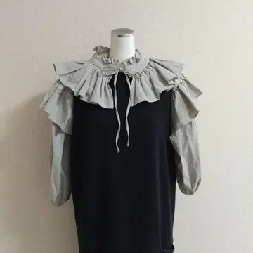 택 포함 미사용 새상품 Papier 파피에 탈착식 옷깃 블라우스 그레이