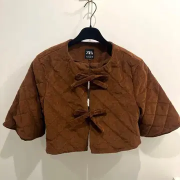 미사용 새상품 ZARA 퀼팅 코듀로이 크롭 자켓 L 브라운
