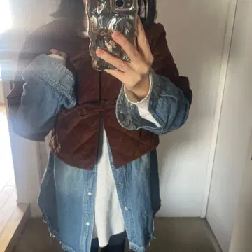 미사용 새상품 ZARA 퀼팅 코듀로이 크롭 자켓 L 브라운