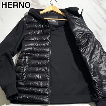 새상품급 HERNO 하이브리드 다운 자켓 후드티 절개 블랙 M