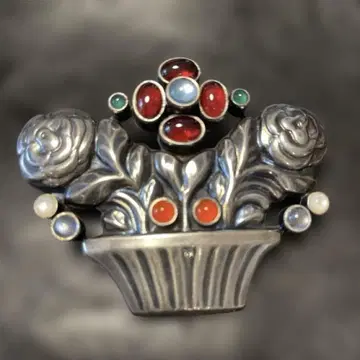 레어 GEORG JENSEN 67 실버 브로치 꽃 바스켓 925