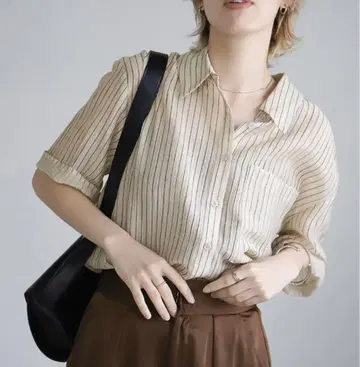 moca 시어 스트라이프 숏 셔츠
