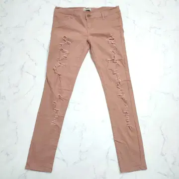 새상품급 GRL 스키니 팬츠 데미지 가공 핑크 베이지 L