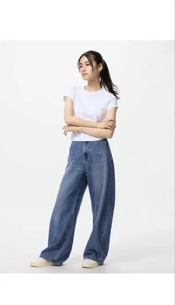 UNIQLO 커브 배기진 67BLUE 사이즈 26 기장 짧음