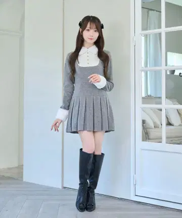 로제뮤 Knit sew pleated op 그레이 S 사이즈