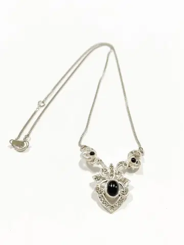 5517#1120 AVON / 빈티지 925 목걸이 마카사이트와 오닉스